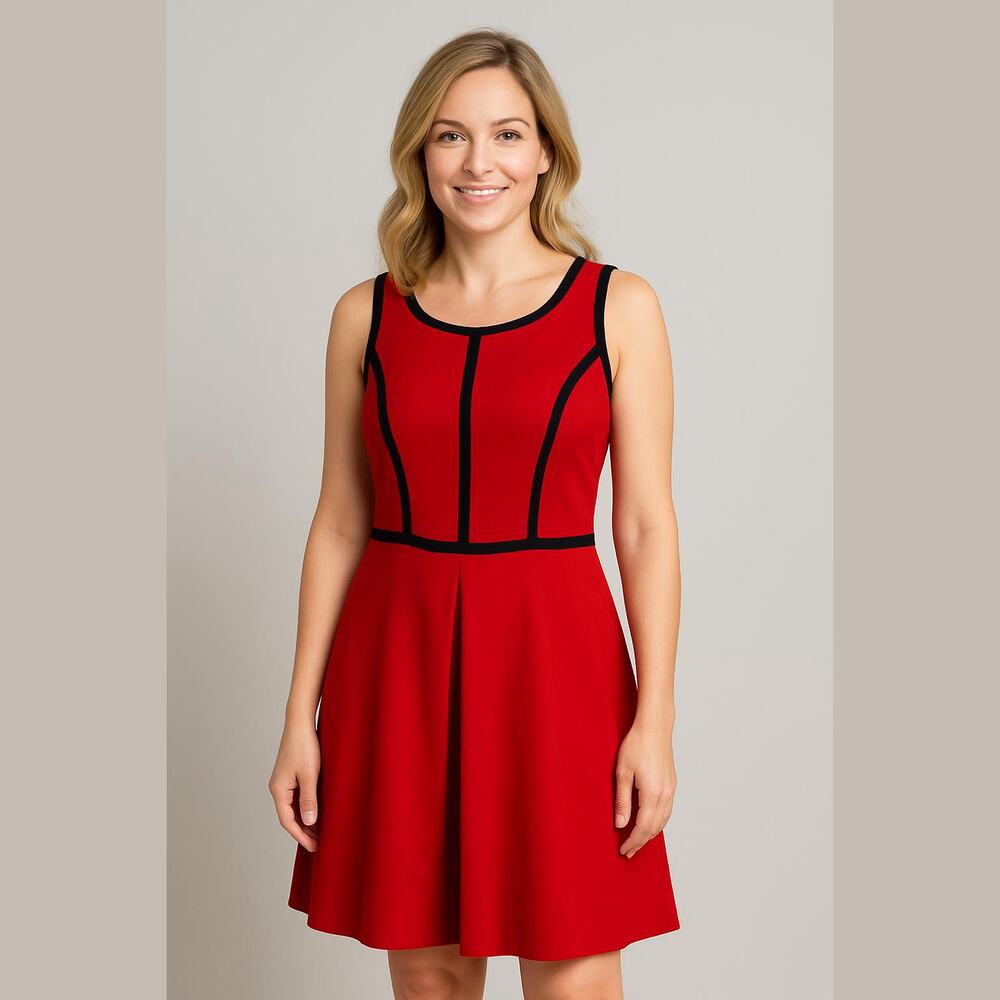 Tommy Hilfiger Red Knit Sleeveless Fit & Flare Preppy Casual Dress Women Sz 10